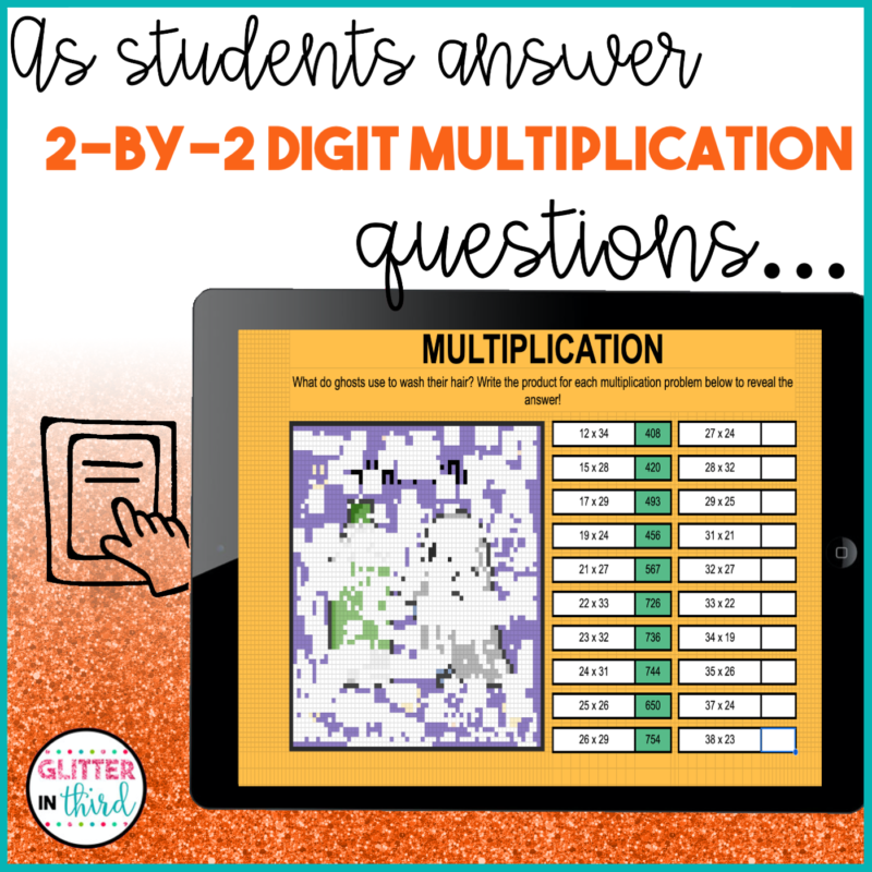 Halloween Double Digit Multiplication Pixel Art Activities - Glitter in ...