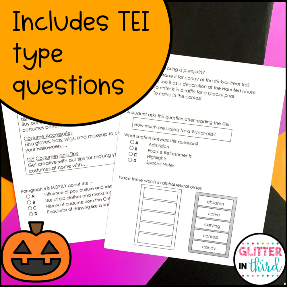 Halloween 4th Grade Reading SOL Passage Review - Glitter in Third