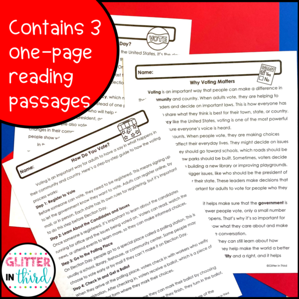 Election Day Reading Comprehension Activities Passages Worksheets