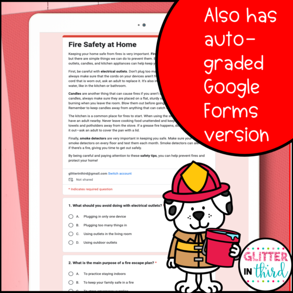 Fire Safety Week Reading Comprehension Activities