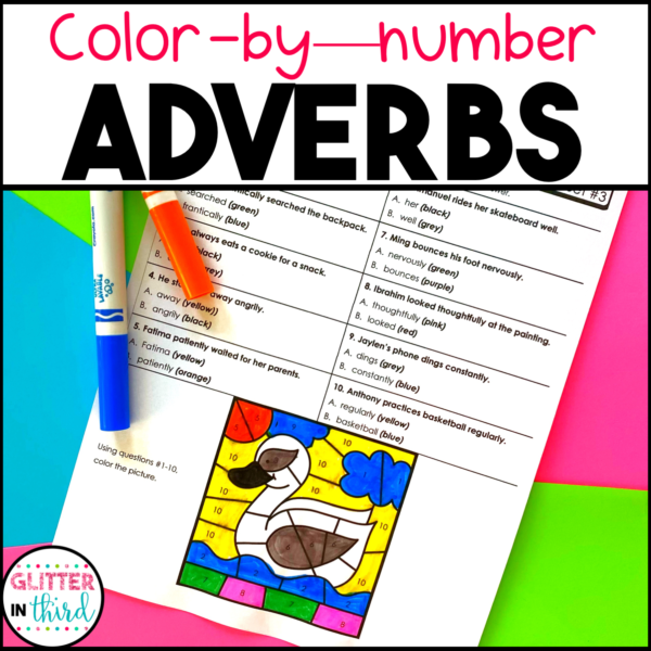 Adverbs Worksheets Color-By-Number Grammar 