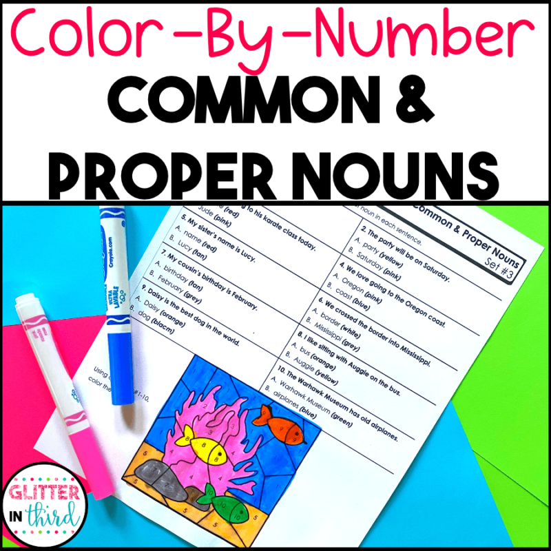 Common and Proper Nouns Worksheets Color-By-Number Grammar