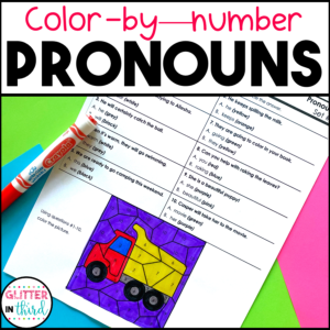 Pronouns Worksheets Color-By-Number Grammar