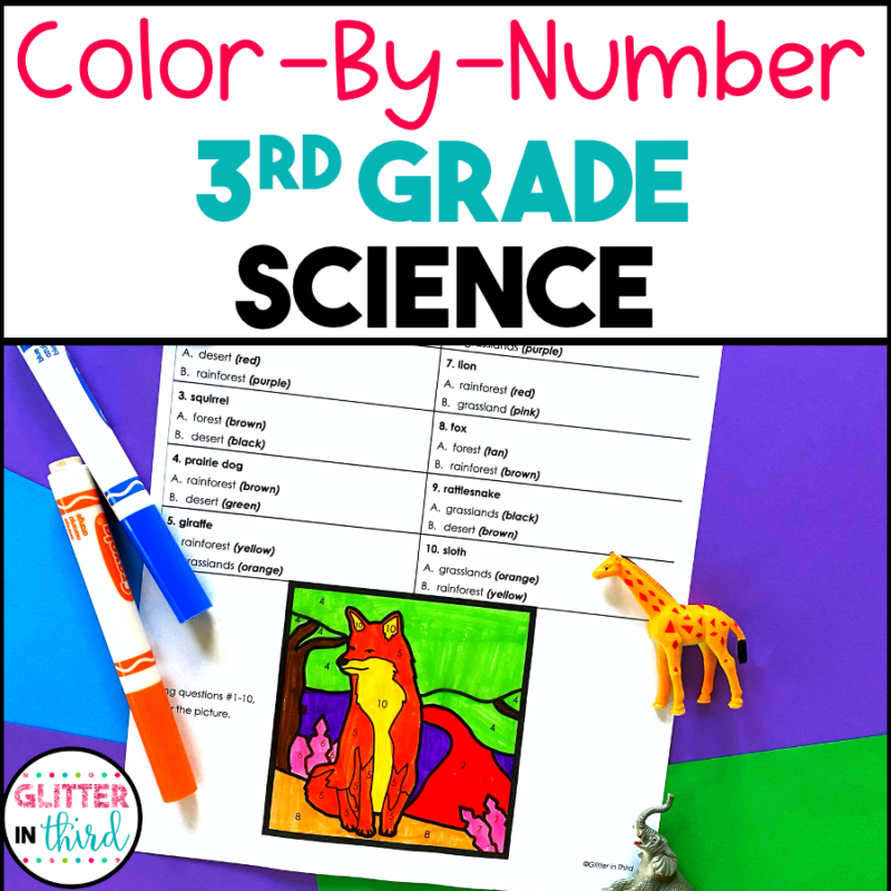 3rd Grade Science SOL Color-By-Number Worksheets BUNDLE - Glitter in Third