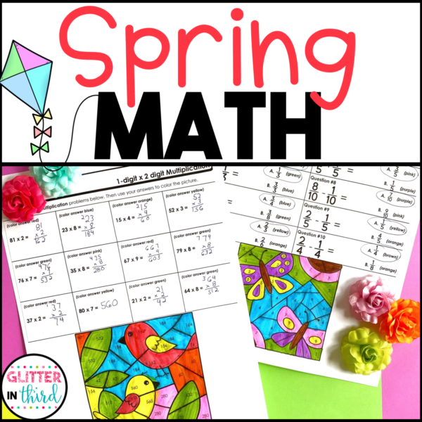 3rd Grade Spring Math Worksheets No Prep Color-By-Number