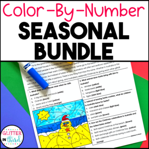 Seasonal & Holiday Reading Comprehension Passages Color By Number BUNDLE