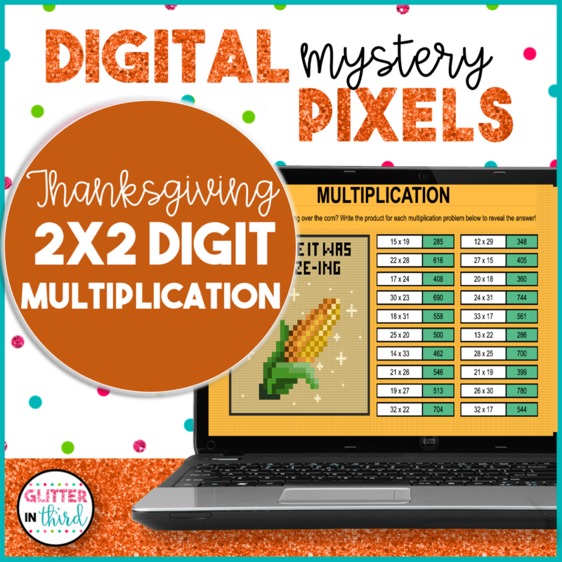 Thanksgiving Double Digit Multiplication Pixel Art Activities