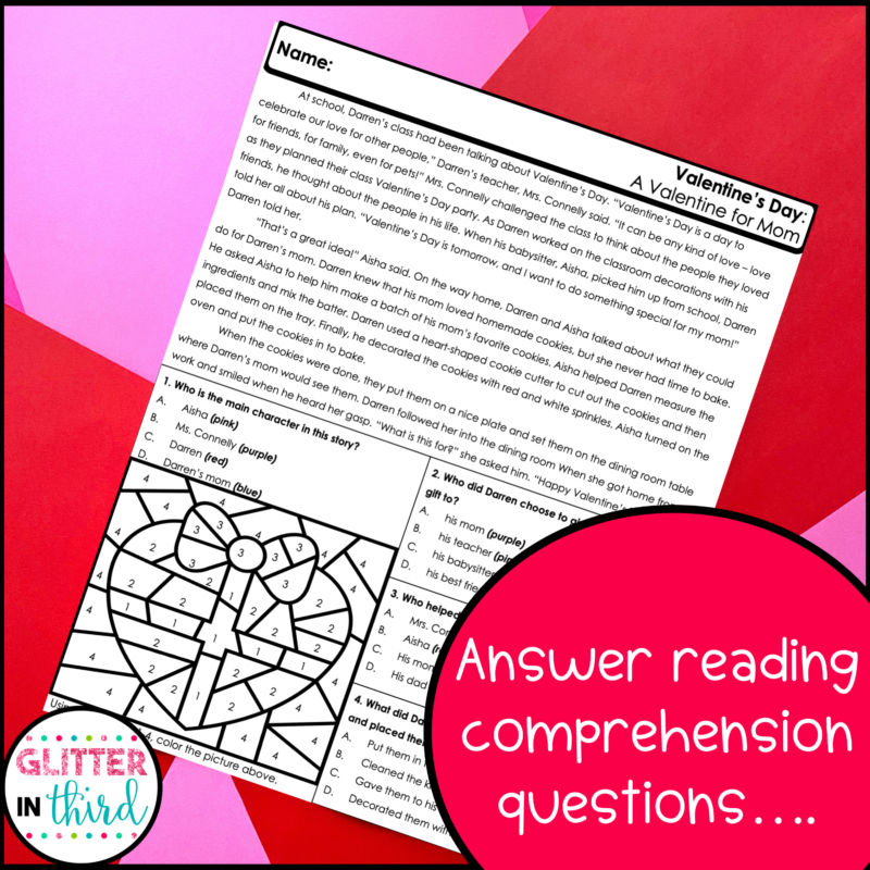 Valentine's Day Reading Comprehension Color By Number Worksheets ...