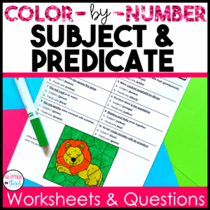 subject predicate grammar color by number worksheets 3rd