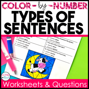 types of sentences grammar color by number worksheets 3rd