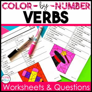 verbs grammar color by number worksheets 3rd