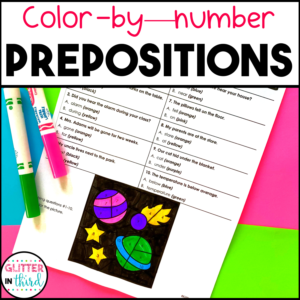 Prepositions Worksheets Color-By-Number Grammar