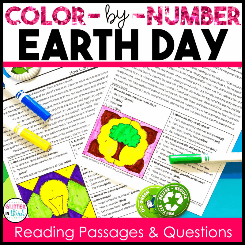 earth day color by number worksheets 3rd