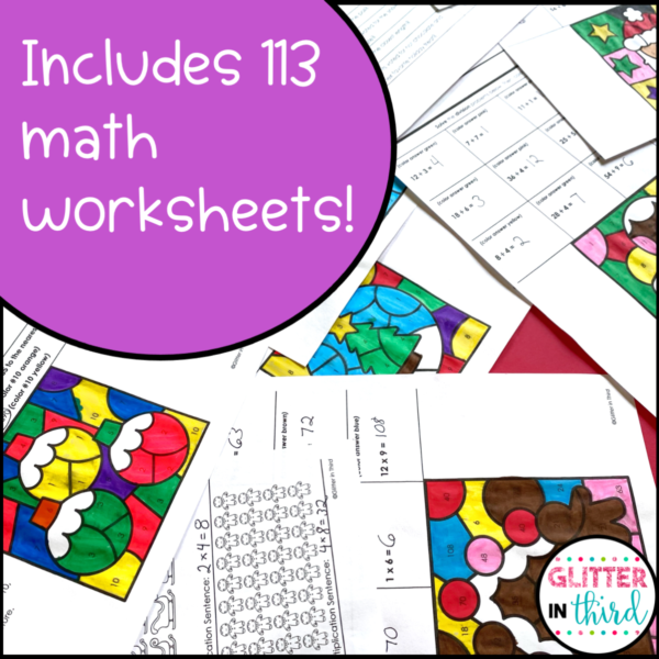 Holiday Math No Prep Worksheets Color By Number BUNDLE