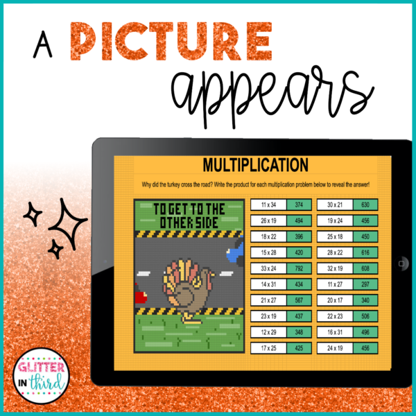 Thanksgiving Double Digit Multiplication Pixel Art