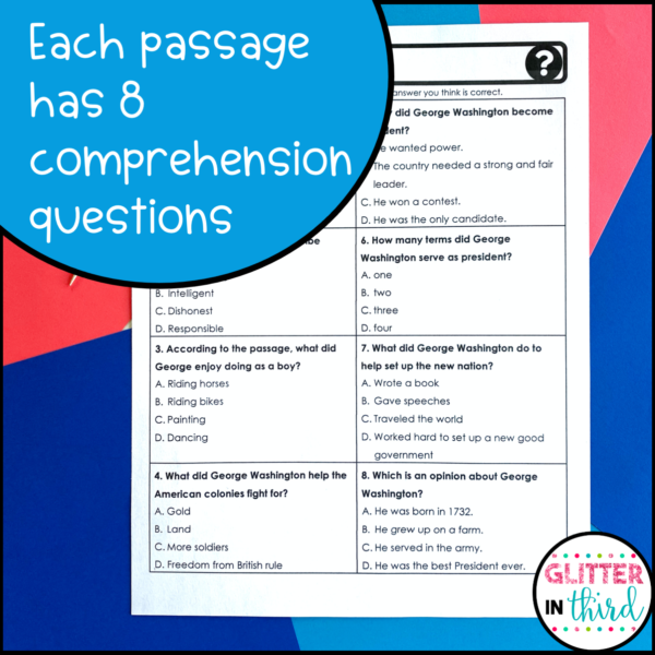 Presidents' Day Reading Comprehension Passages Worksheets