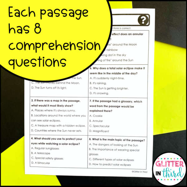 Solar Eclipse Reading Comprehension Passages Worksheets