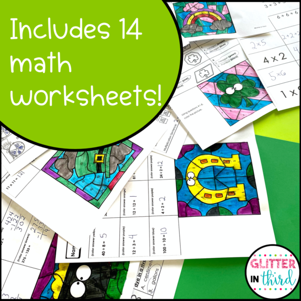 3rd Grade St. Patrick's Day Math Worksheets No Prep Color-By-Number