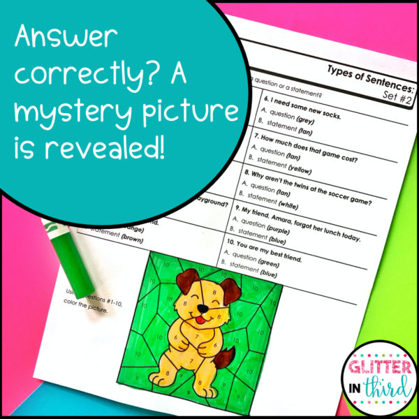 Types of Sentences Worksheets Color-By-Number Grammar
