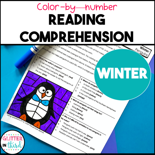 Winter Reading Comprehension Color By Number Worksheets