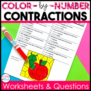 contractions grammar color by number worksheets 3rd