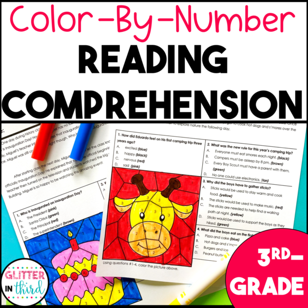 3rd Grade Reading Comprehension Passages and Questions Color By Number Worksheets BUNDLE