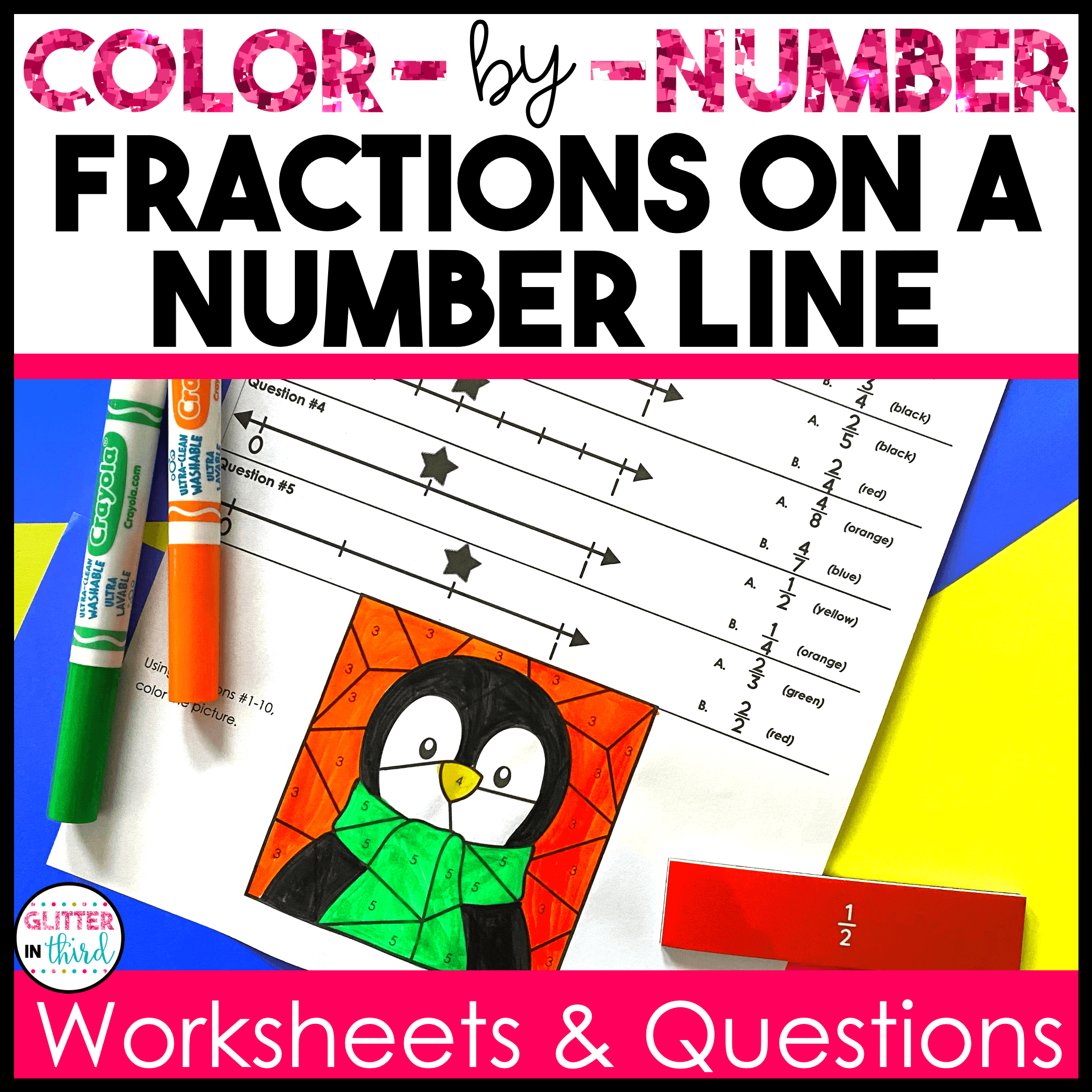 fractions number line color by number 3rd