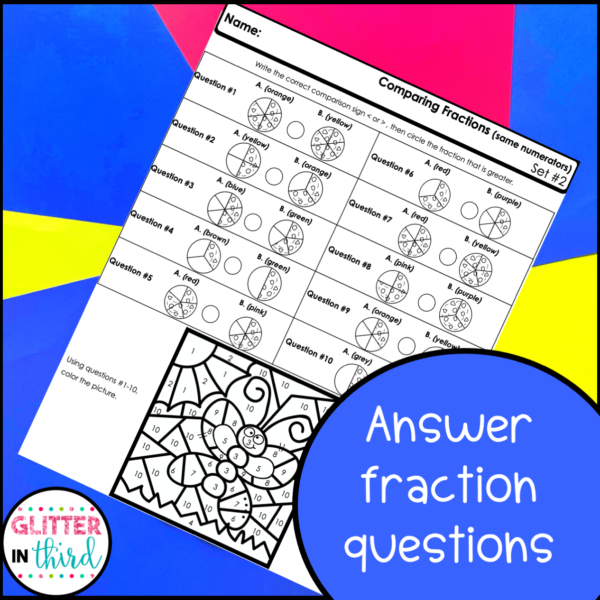 Comparing Fractions Color By Number Worksheets