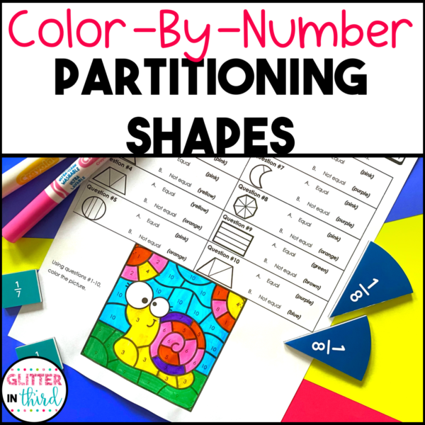 Partitioning Shapes into Equal Parts Color By Number Worksheets