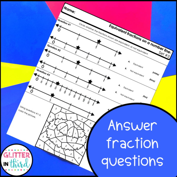 Equivalent Fractions on a Number Line Color By Number Worksheets