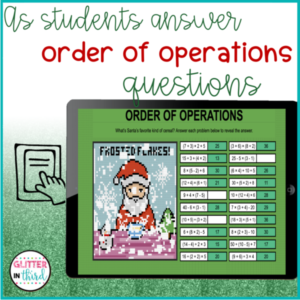 Christmas Order of Operations PEMDAS Pixel Art Activities