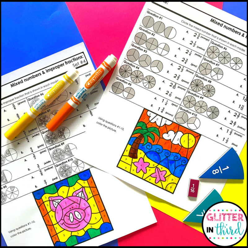Mixed Numbers and Improper Fractions Color By Number Worksheets ...
