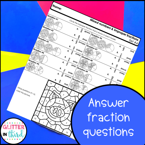 Mixed Numbers and Improper Fractions Color By Number Worksheets