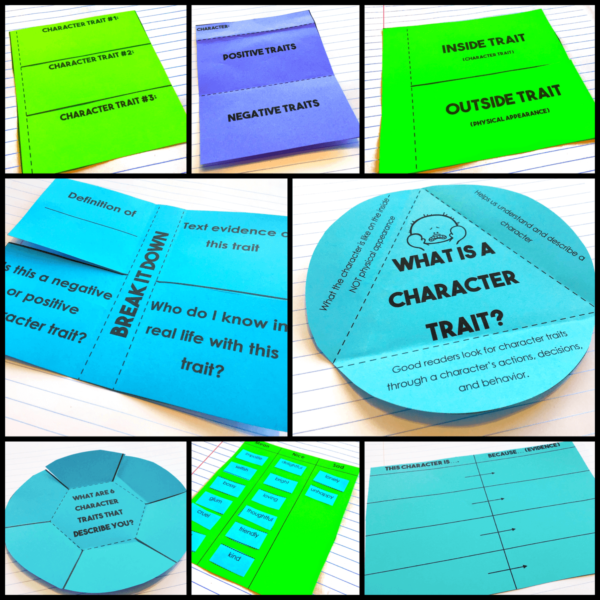 Character Traits Graphic Organizers + Interactive Notebook Activities