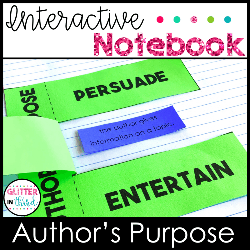 Author's Purpose PIE Reading Interactive Notebook Activities 3rd Grade