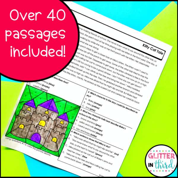 4th Grade Reading Comprehension Passages and Questions Color By Number Worksheets