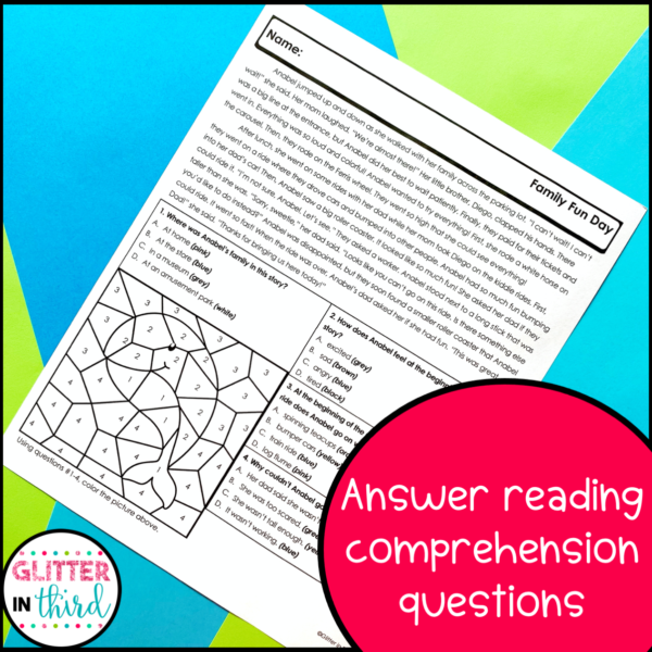 4th Grade Reading Comprehension Passages and Questions Color By Number Worksheets