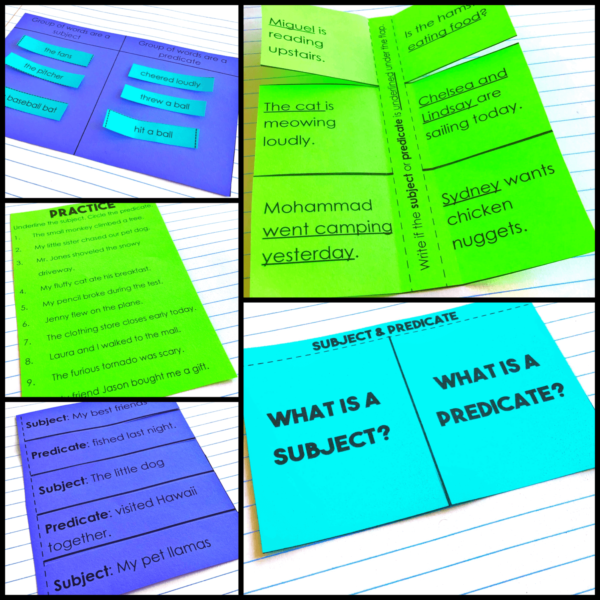 Subject and Predicate Grammar Interactive Notebook Activities