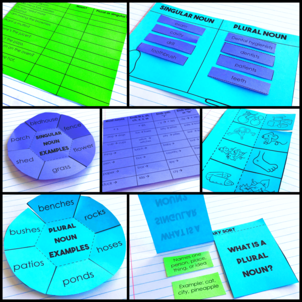 Singular and Plural Nouns Grammar Interactive Notebook Activities