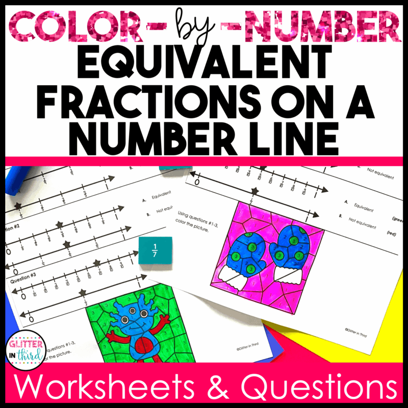 equivalent fractions number line color by number 3rd