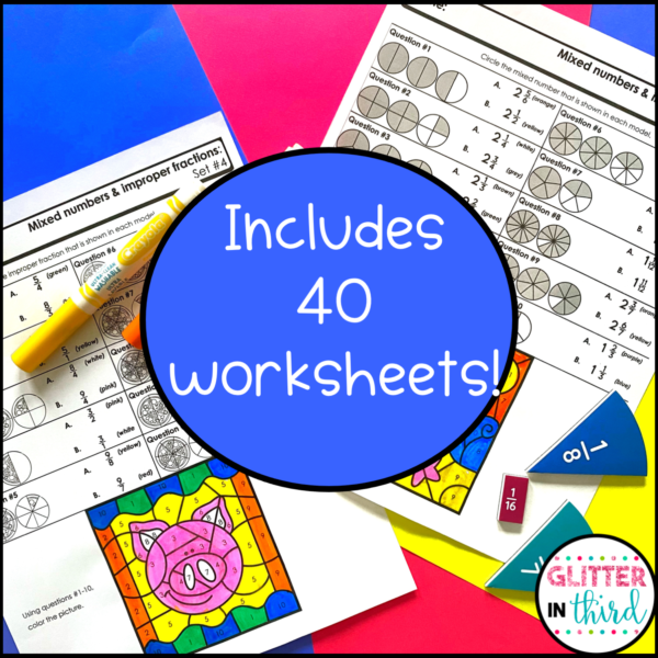 3rd Grade Fractions Color-By-Number Worksheets BUNDLE