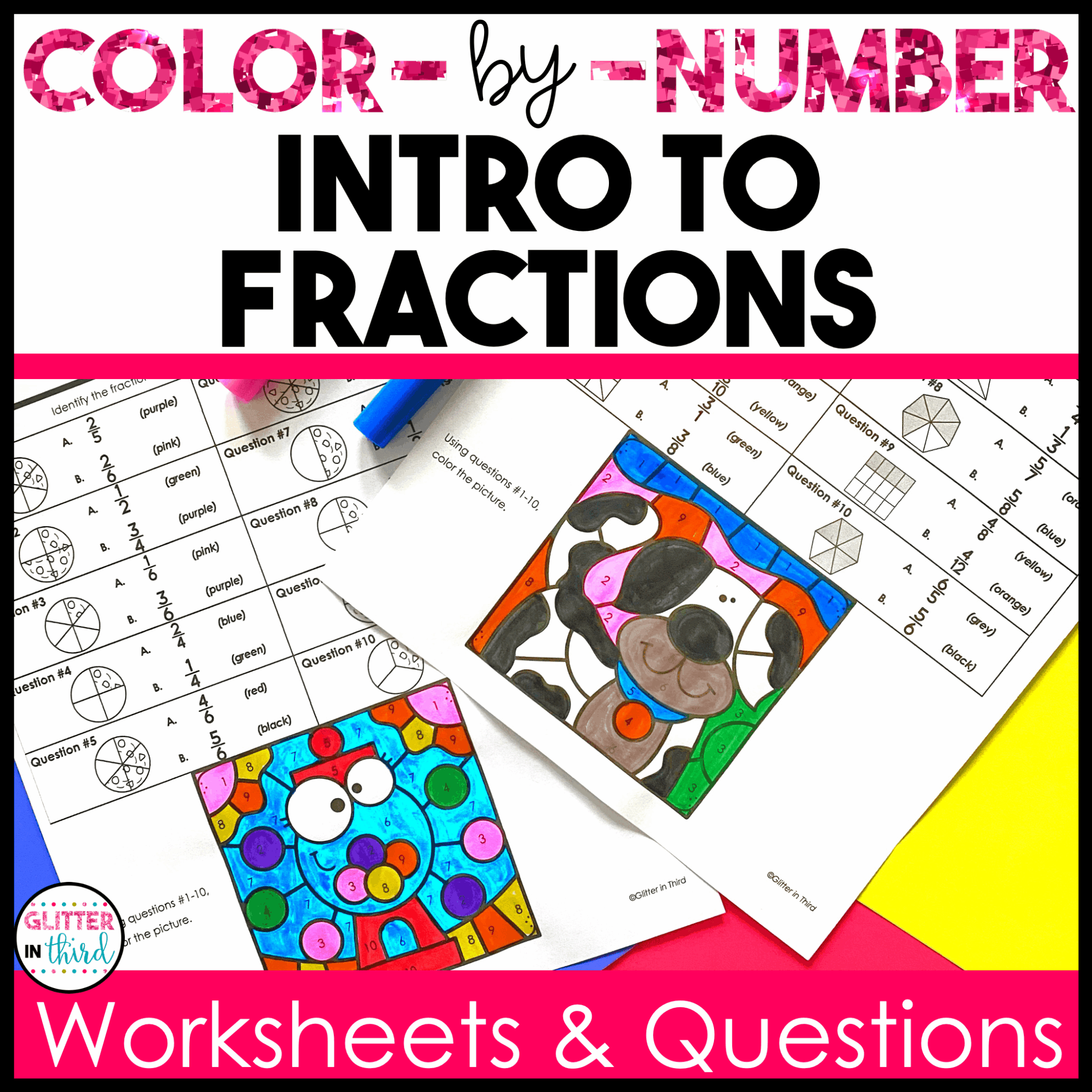 3rd Grade Introduction to Fractions Color By Number Worksheets ...
