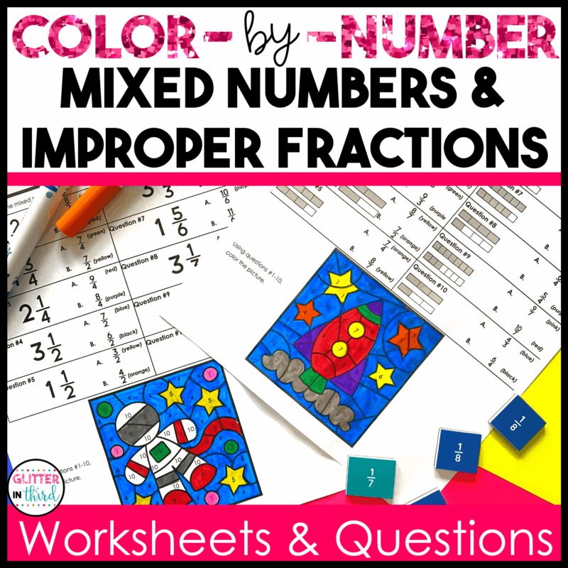 mixed numbers improper fractions color by number 3rd