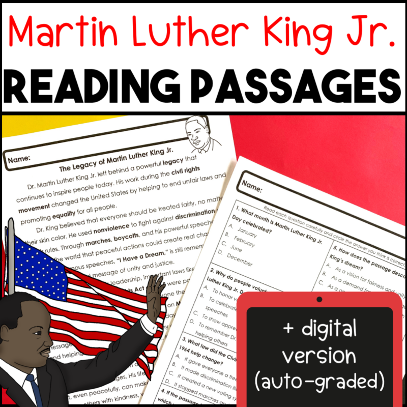 Martin Luther King Jr. Worksheets Reading Comprehension Passages MLK Day