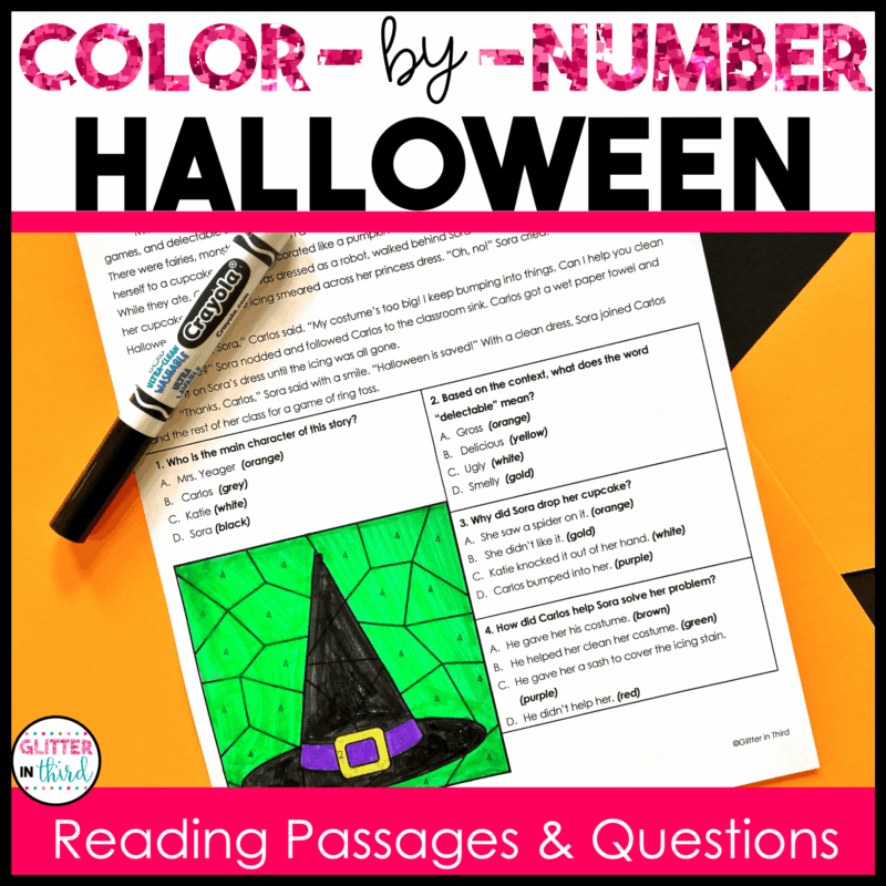 halloween color by number reading passages 3rd