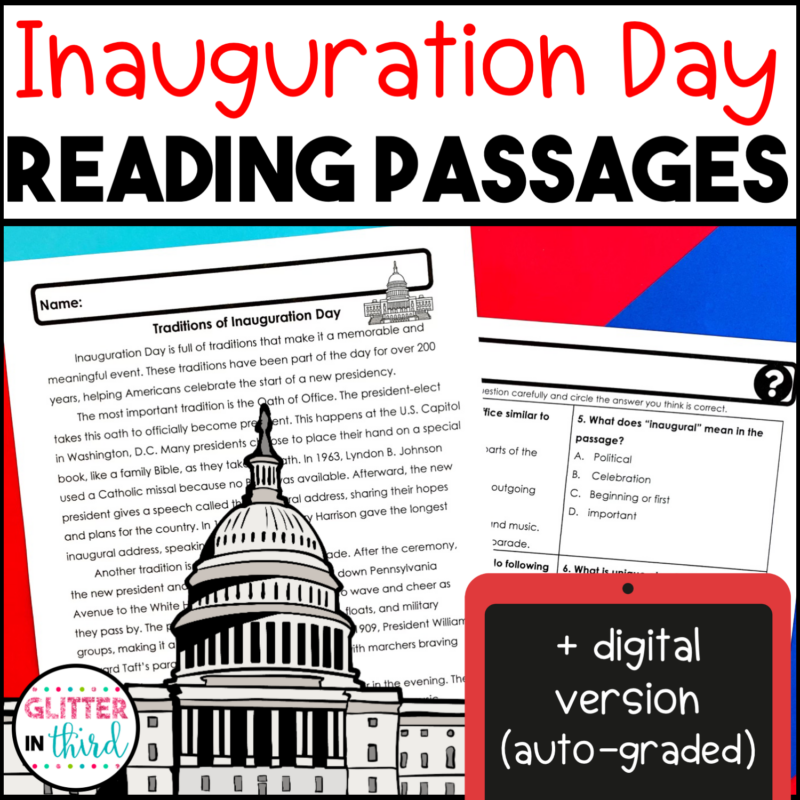 Inauguration Day Reading Comprehension Activities Passages Worksheets