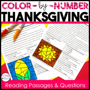 thanksgiving color by number reading passages 3rd