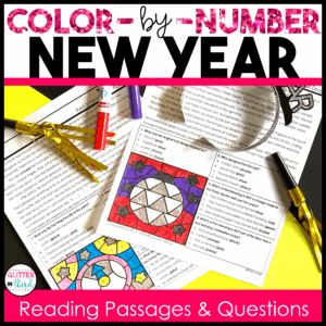 new year color by number reading passages 3rd