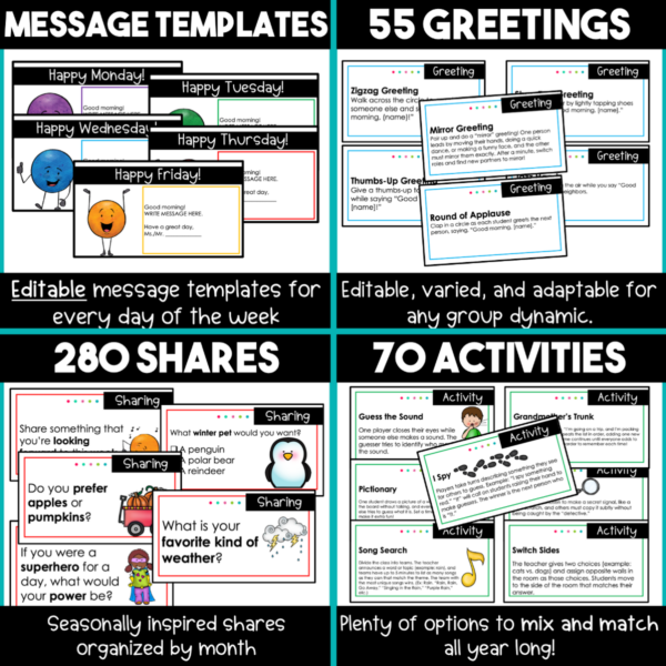 morning meeting slides greetings shares activities