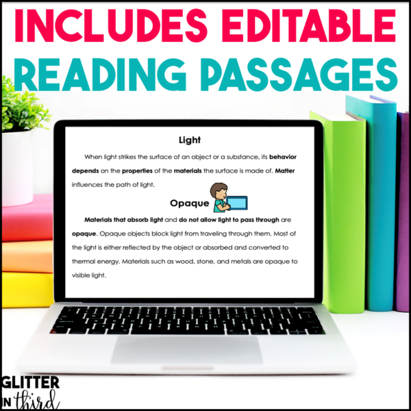 Transparent, Translucent, & Opaque Light Activities & Reading Passages for Google Classroom